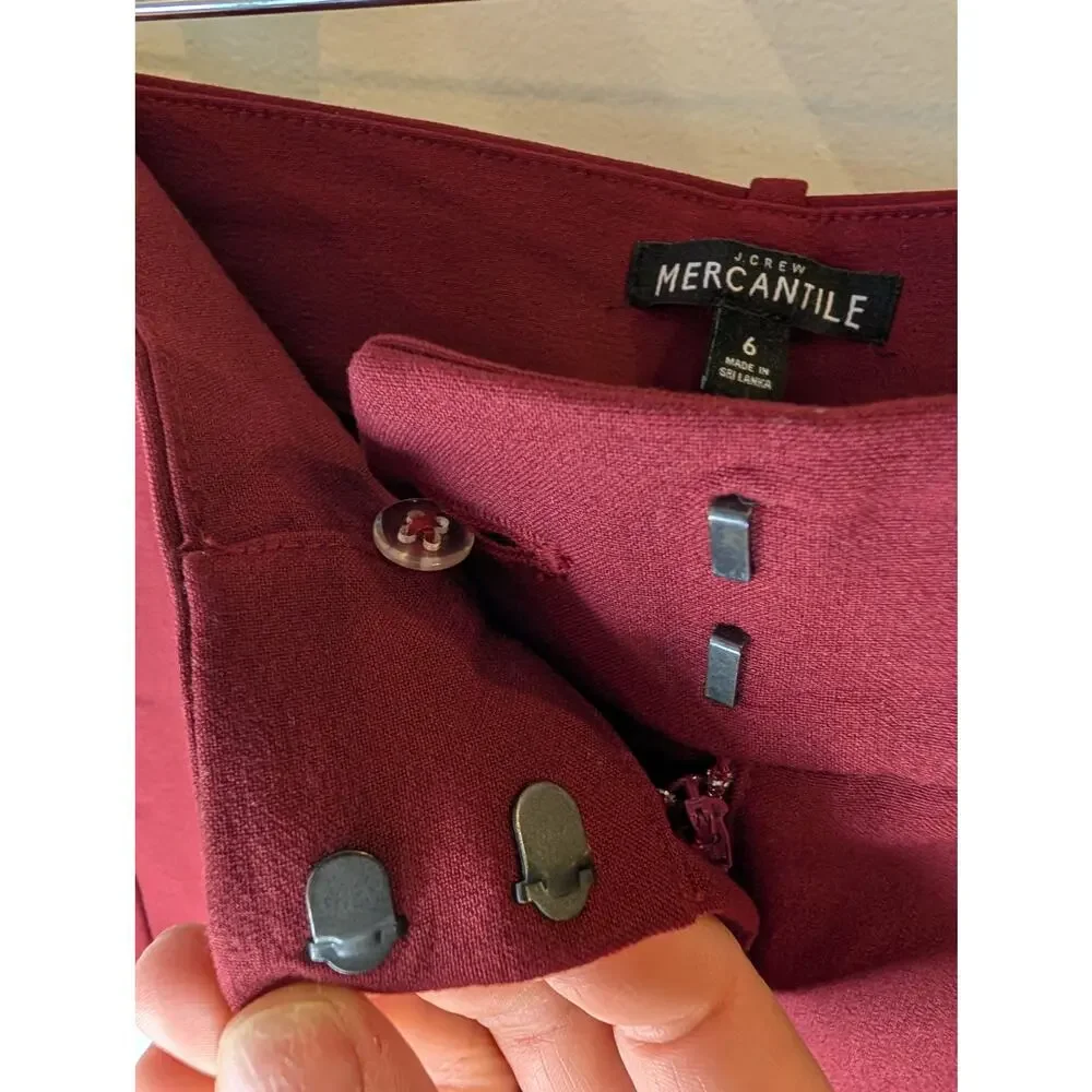 J.Crew Mercantile Burgundy Slim Straight Crop Trousers Sz 6 Ankle Pant